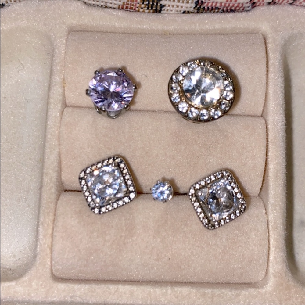5 faux diamond rhinestone earrings. 4 antique post